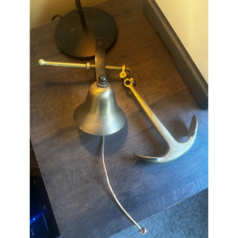 VINTAGE BRASS SHIP BELL & ANCHOR DECOR